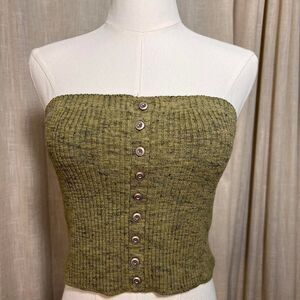 Pilcro Women's Green and Khaki Crop-top